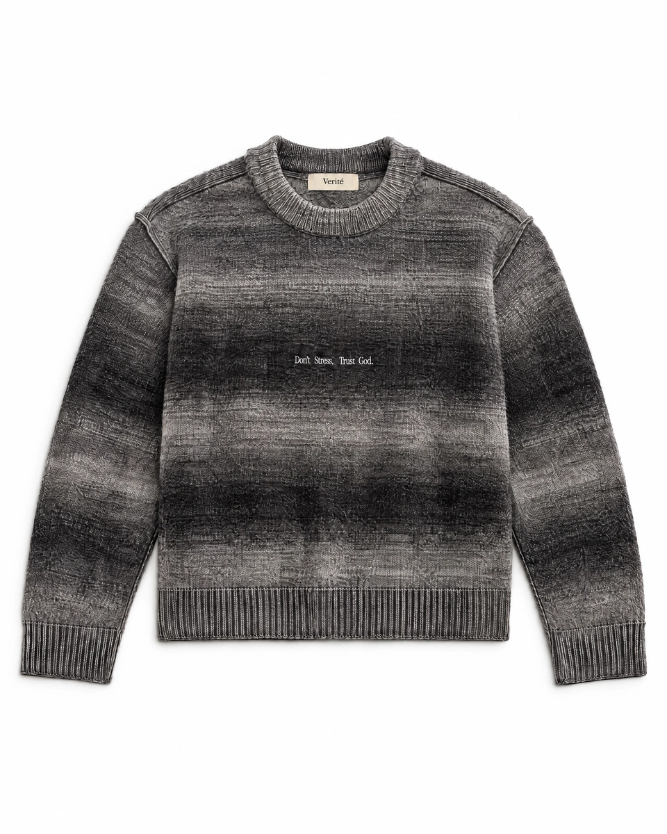 Alpaca Wool Gradient Knit – Charcoal Mist — studio flatlay, front view