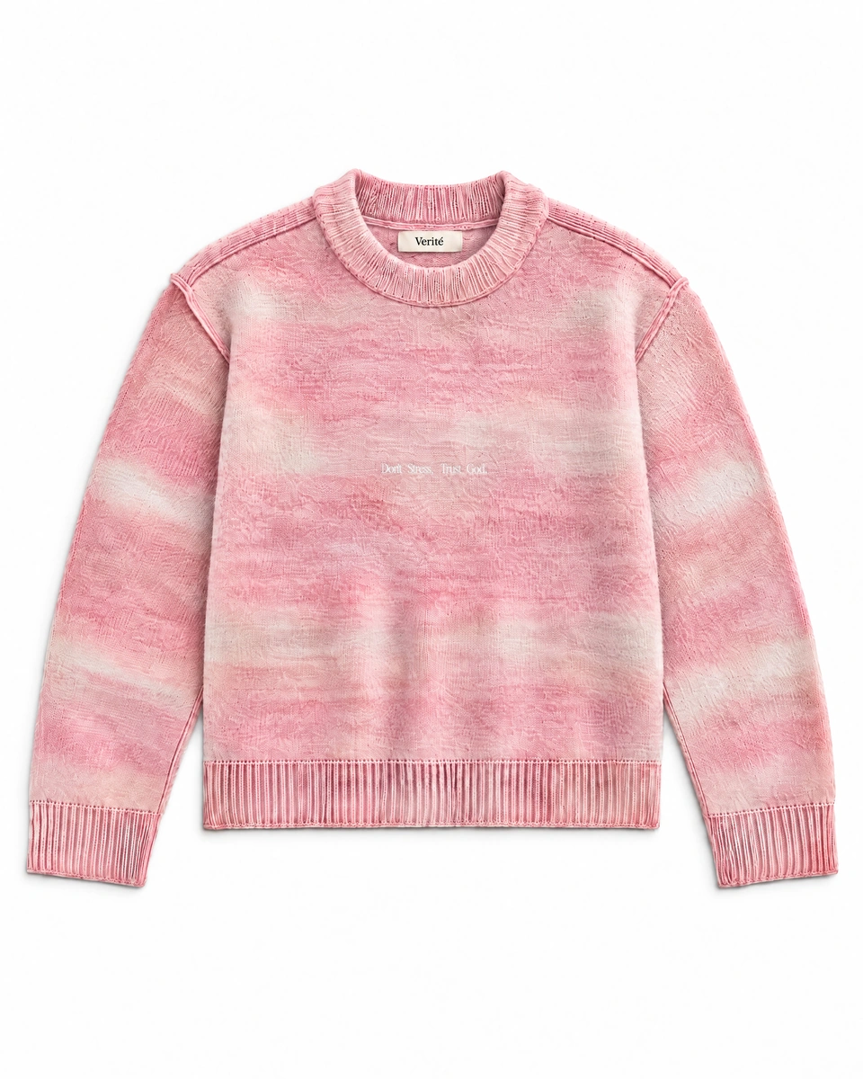 Alpaca Wool Gradient Knit – Soft Dawn Pink — studio flatlay, front view